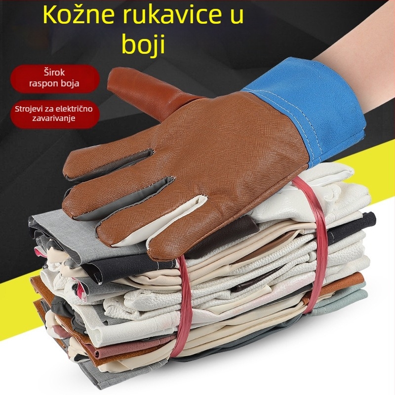 Debljane kratke kožne rukavice za zavarivanje — otporne na habanje i ulje, zaštita na radu; prikladne za rukovanje strojevima i električno zavarivanje.