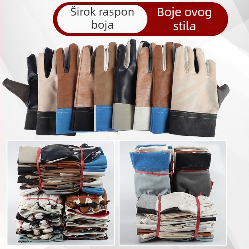 Debljane kratke kožne rukavice za zavarivanje — otporne na habanje i ulje, zaštita na radu; prikladne za rukovanje strojevima i električno zavarivanje.