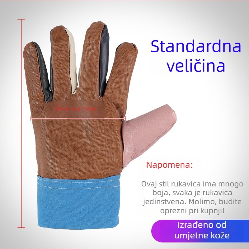 Debljane kratke kožne rukavice za zavarivanje — otporne na habanje i ulje, zaštita na radu; prikladne za rukovanje strojevima i električno zavarivanje.