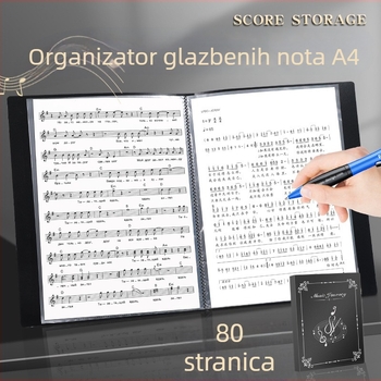 Folder za note s prozirnim umetkom za bubnjeve i klavir, prilagodljiv organizator