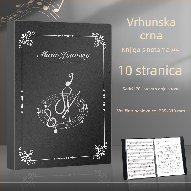 Folder za note s prozirnim umetkom za bubnjeve i klavir, prilagodljiv organizator