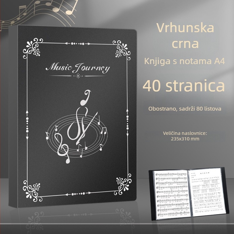 Folder za note s prozirnim umetkom za bubnjeve i klavir, prilagodljiv organizator
