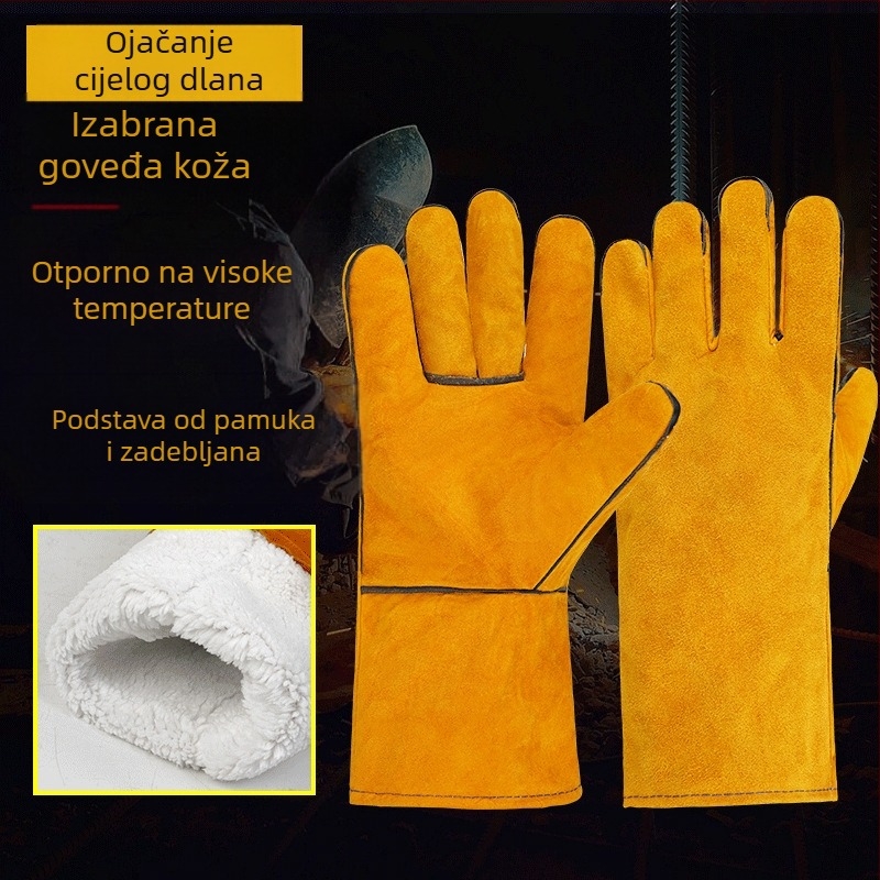 Zavarivačke rukavice s pamukom, debeli, otporni na habanje, toplinska izolacija, otporni na visoke temperature, zaštitne rukavice od dvostruke kravljeg kože