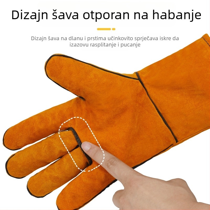 Zavarivačke rukavice s pamukom, debeli, otporni na habanje, toplinska izolacija, otporni na visoke temperature, zaštitne rukavice od dvostruke kravljeg kože
