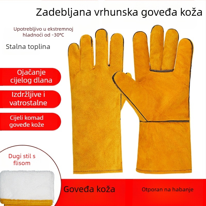 Zavarivačke rukavice s pamukom, debeli, otporni na habanje, toplinska izolacija, otporni na visoke temperature, zaštitne rukavice od dvostruke kravljeg kože