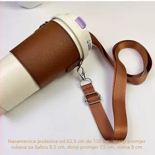 Prijenosna stilizirana navlaka za čaše čaja s mlijekom i kavom, izolacija i crossbody kaiš