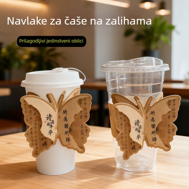 Navlaka za šalice od papira u obliku leptira, prilagođena, jednokratna, za mliječni čaj i kavu, kineskog stila sa posebnim oblikom