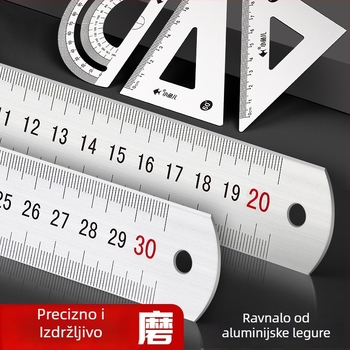 Set ravnala od nehrđajućeg čelika i aluminijske legure, duljine 15/20/30 cm, dvostruka skala, metalno ravnalo za ured