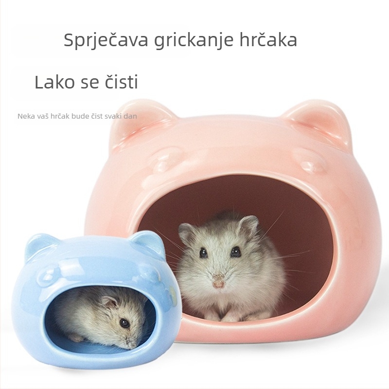Keramička kućica za hrčka za ljeto – hlađenje i odvodenje topline, unutarnji namještaj za hrčka u stilu crtanog filma