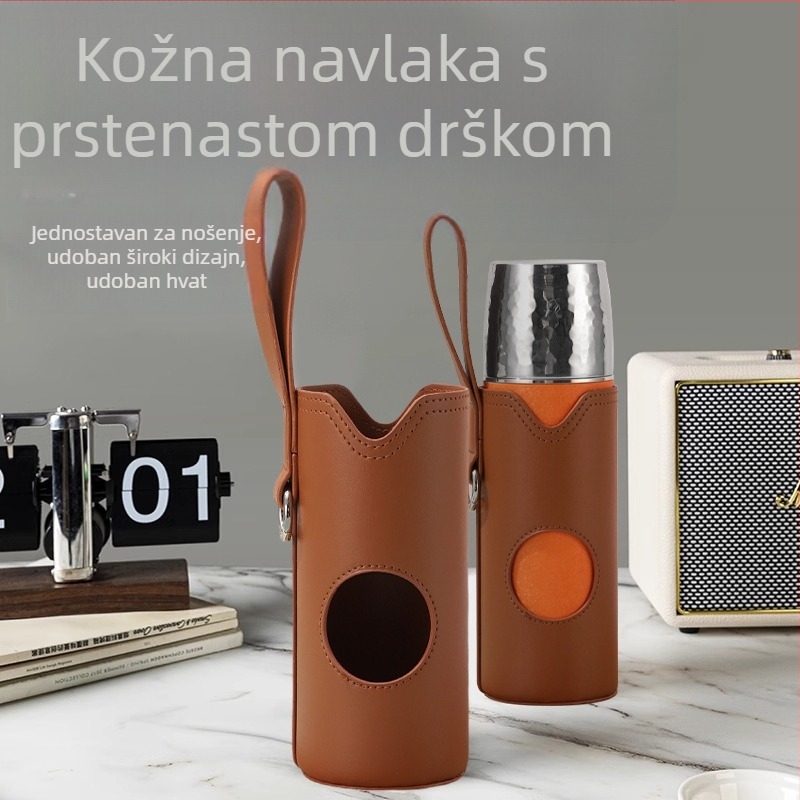 Premium futrola za šalice od PU kože sa izolacijom i remenom za nošenje; univerzalna za staklene i titan čaše