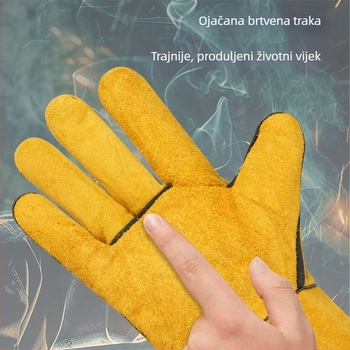 Rukavice za zavarivanje od kravlje kože s pamukastom podstavom, dugačke, protiv opeklina, toplinska izolacija, otporne na habanje, dvostruka koža, mekane zaštitne rukavice za zavarivanje