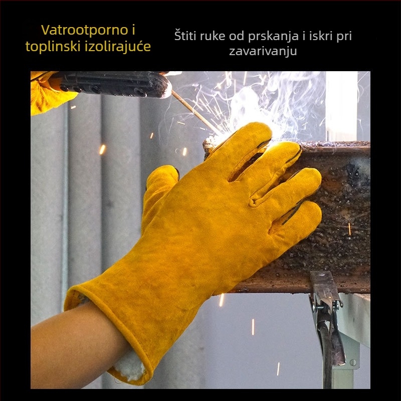 Rukavice za zavarivanje od kravlje kože s pamukastom podstavom, dugačke, protiv opeklina, toplinska izolacija, otporne na habanje, dvostruka koža, mekane zaštitne rukavice za zavarivanje