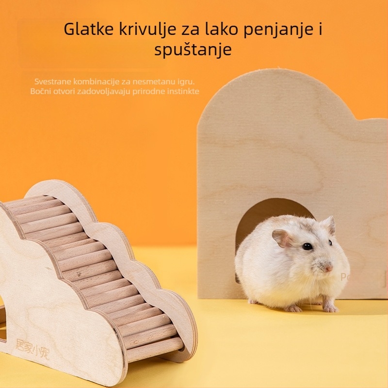 Drvena igračka za hamstere: ljestve u oblaku sa skrivenom kućicom — namještaj za unutarnji dekor za hamster