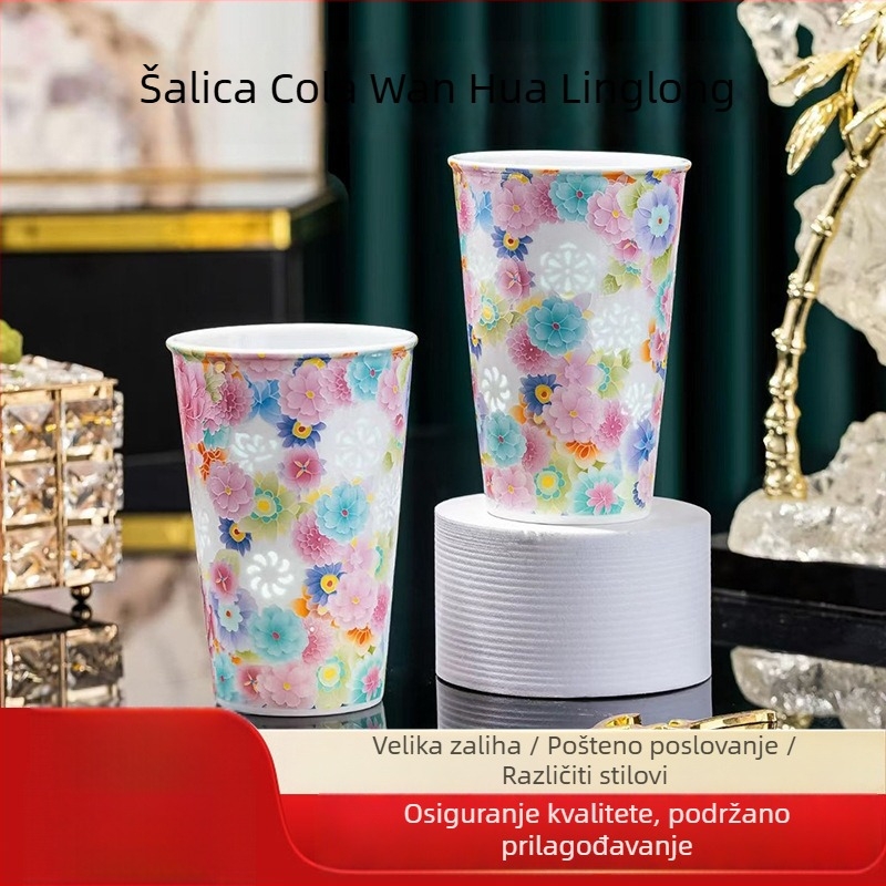 Porcelanska višebojna elegantna čaša za napitke: cola, mlijeko i kava – kućna upotreba, ručno držanje