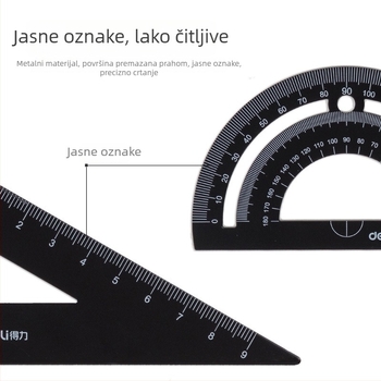 Deli 79522 metalni set ravnala za crtanje: ravnalo, kutni ravnalo (set-square), protractor – četverodijelni set