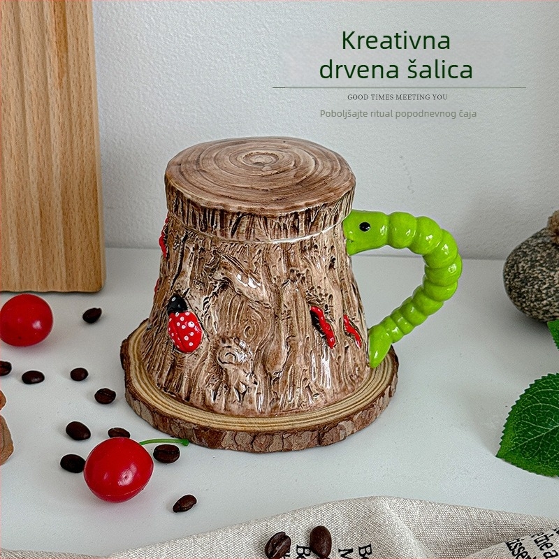 Smiješna kreativna keramička šalica za kavu s retro stilom, praktična i slatka, s poklopcem