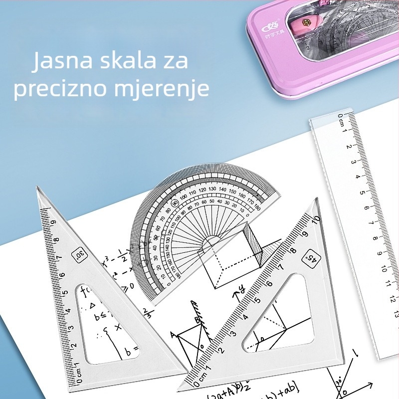 Kompas set s ravnalom i kutijom za pohranu – višenamjenski set za crtanje za učenike