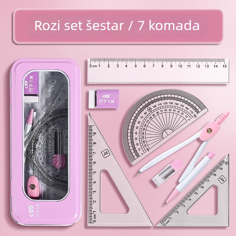 Kompas set s ravnalom i kutijom za pohranu – višenamjenski set za crtanje za učenike
