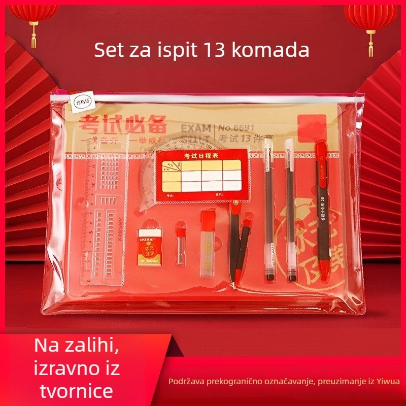 Set za ispite: Osnovni uredski pribor za prijemni ispit u srednju školu — 2B olovke, markeri za odgovore, ploča/podloga, kružilo, ravnalo