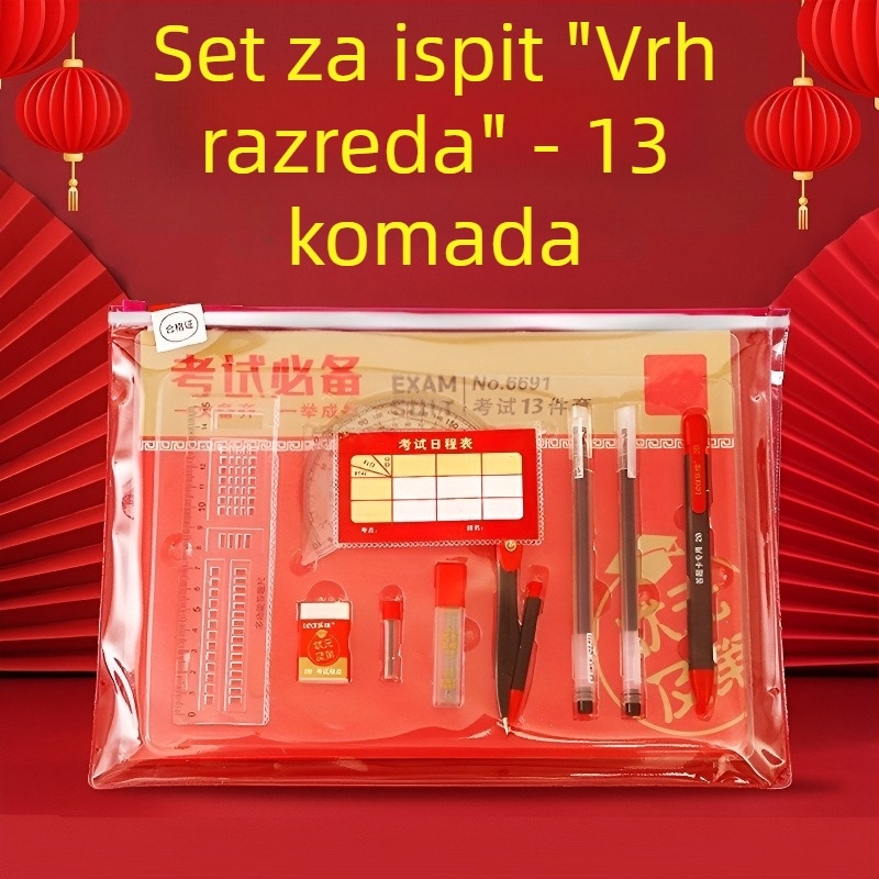 Set za ispite: Osnovni uredski pribor za prijemni ispit u srednju školu — 2B olovke, markeri za odgovore, ploča/podloga, kružilo, ravnalo