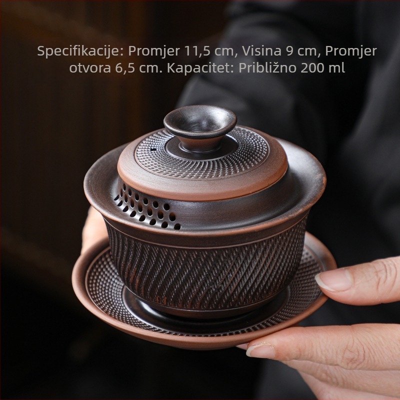 Gaiwan od ljubičaste gline s poklopcem, trodjelna čajna posuda, ručka protiv opeklina, luksuzni čajni set za kućnu upotrebu
