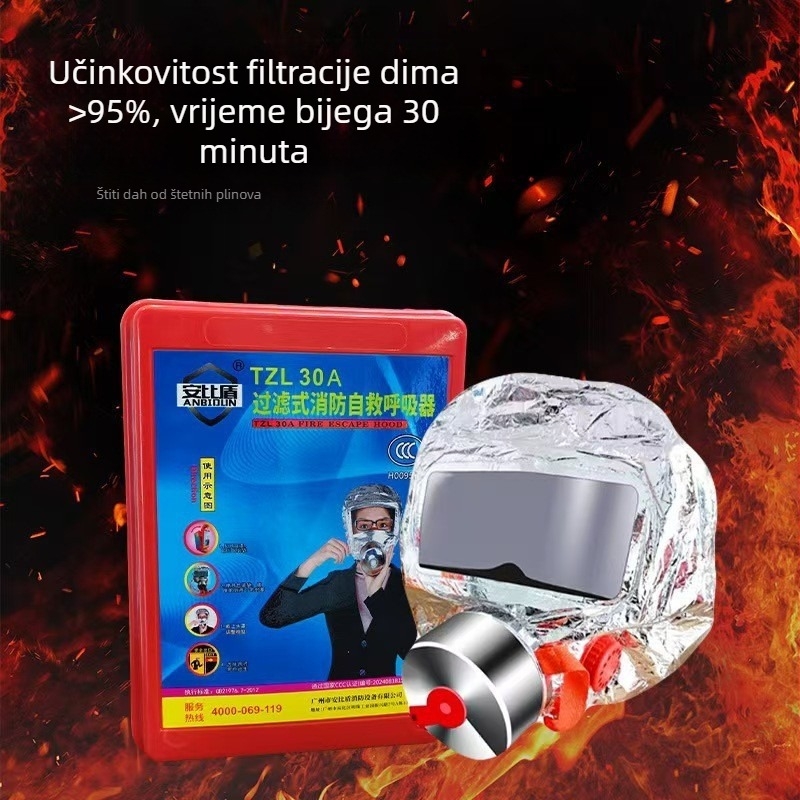 3C certificirana maska protiv dima i toksičnih plinova, respirator s filtrom za požar, maska za bijeg u slučaju požara