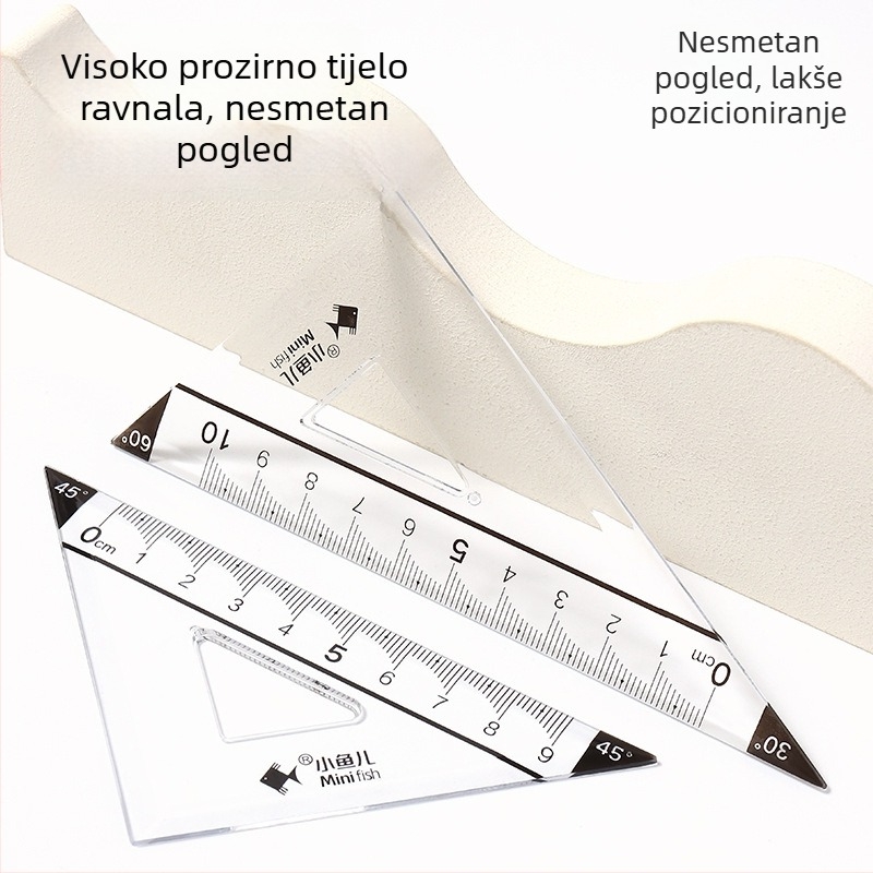 Little Fish četverodjelni skup pravila od plastike: ravnalo, kutnik, goniometar, plastični