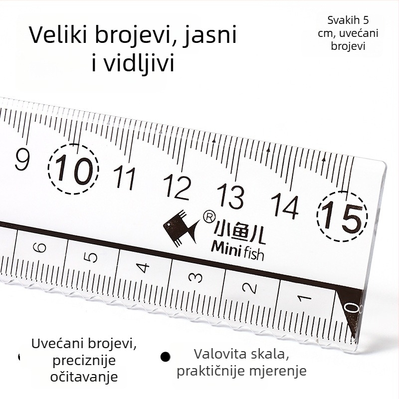 Little Fish četverodjelni skup pravila od plastike: ravnalo, kutnik, goniometar, plastični