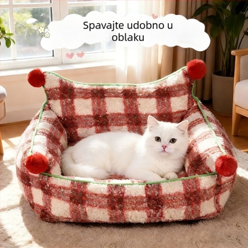 Kružna postelja za mačke i male pse, za sve sezone, topla i debela, božićno-zimska postelja, odvojiva i periva