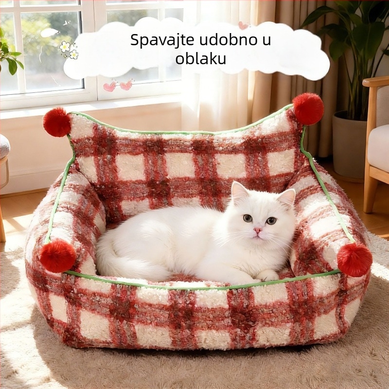 Kružna postelja za mačke i male pse, za sve sezone, topla i debela, božićno-zimska postelja, odvojiva i periva