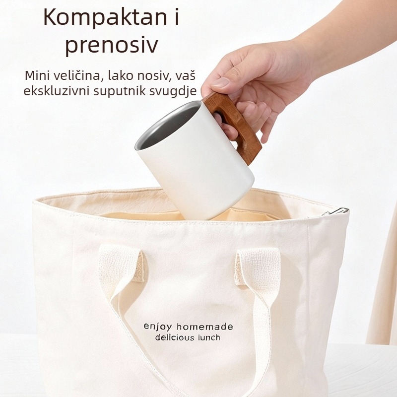 Šalica od nehrđajućeg čelika 316, drška od drveta, nordijskog stila, dvostruki zid, za kavu ili čaj, s laserskim logom