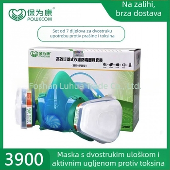 Baoweikang 3900 Visoko učinkovita silikon maska s dvostrukim kanisterom i aktivnim ugljem, zaštita od virusa i prašine