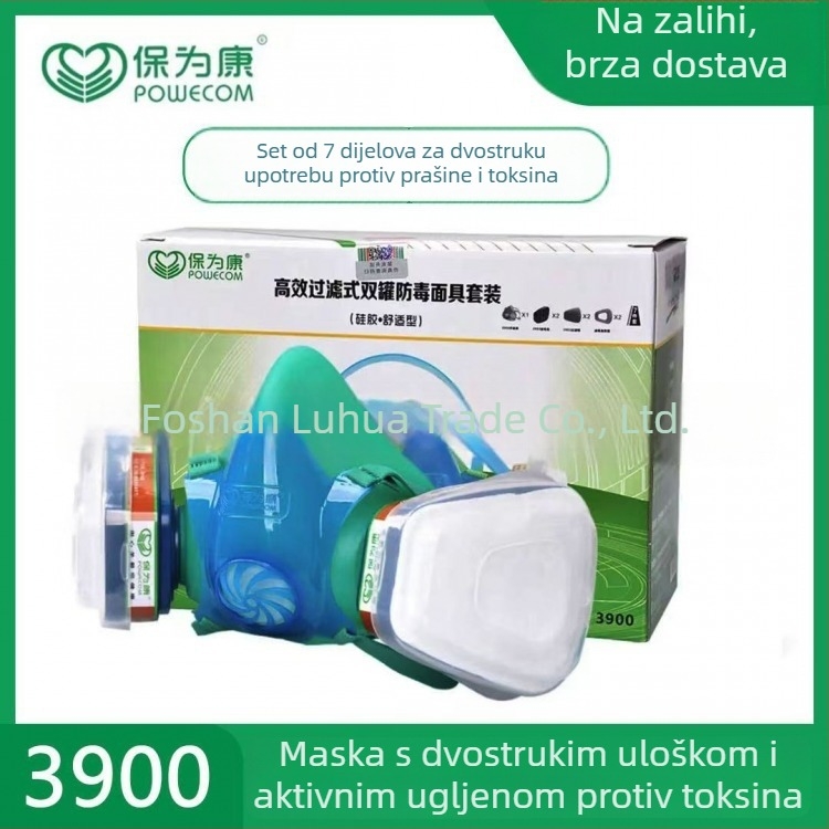 Baoweikang 3900 Visoko učinkovita silikon maska s dvostrukim kanisterom i aktivnim ugljem, zaštita od virusa i prašine