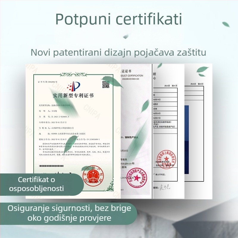 Protupožarna gas maska, samospašavajući respirator, maska za bijeg od dima i požara, kućna uporaba