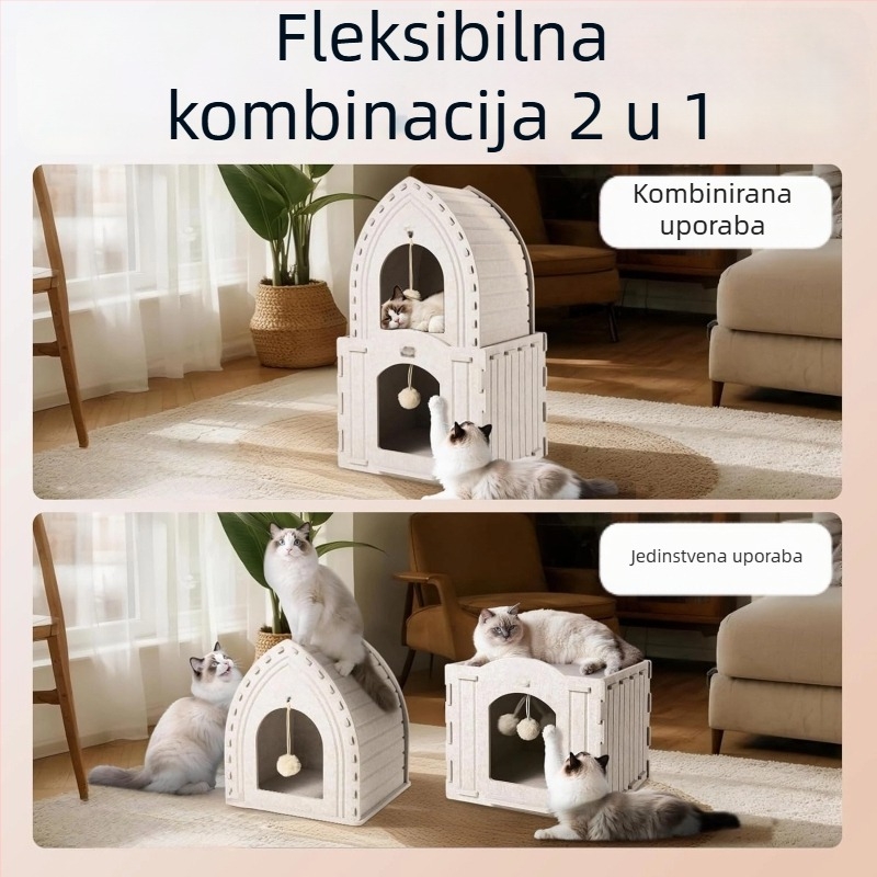 Felt gnijezdo za mačke za sve godišnje doba — poluzatvorena mačja vila, otporna na ogrebotine i bez ispadanja dlake, prilagodljivo gnijezdo za mala kućna ljubimca