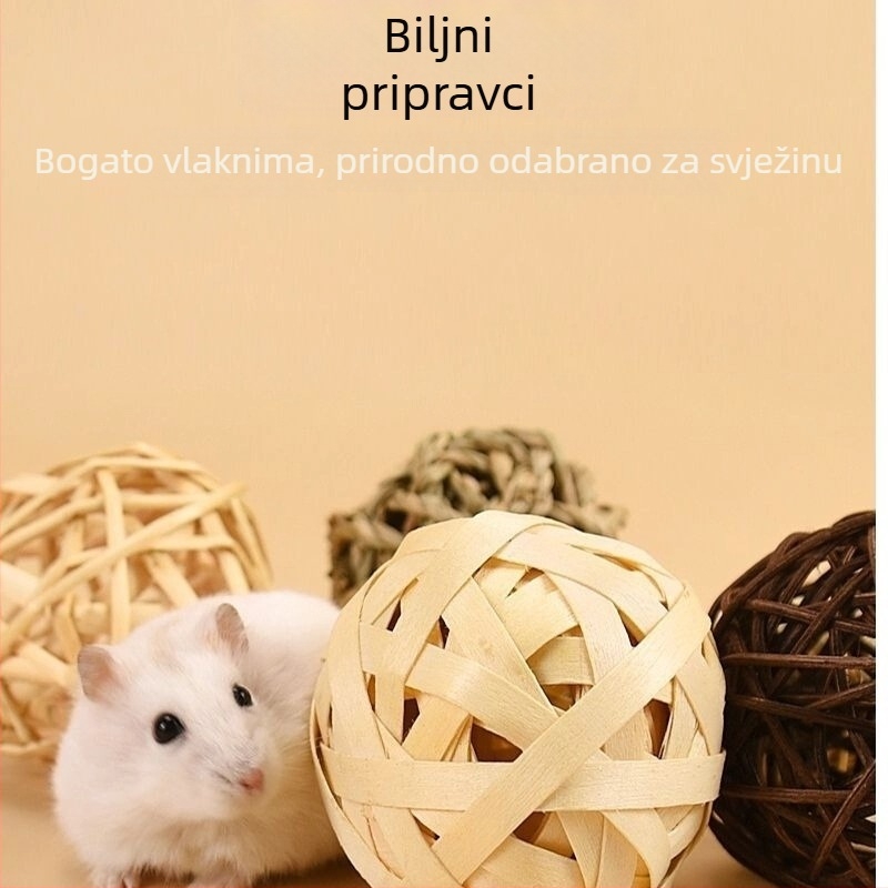 Hamster i činčila – grickalica od trave, ručno pletene gnijezdo od trave, tkana igračka za hranjenje s mrkvom i vodnim biljkama