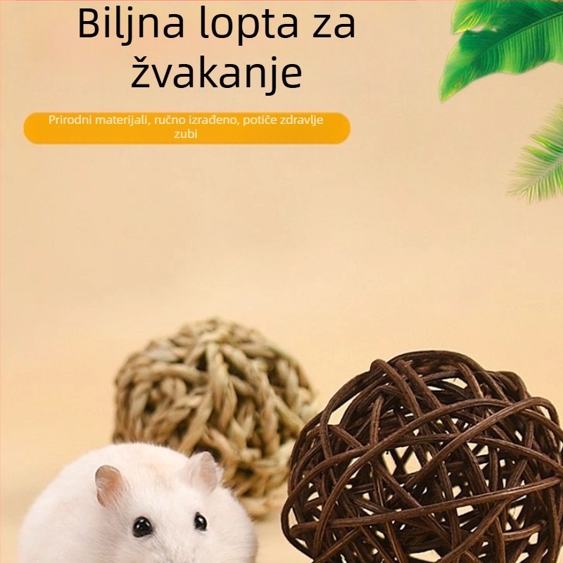 Hamster i činčila – grickalica od trave, ručno pletene gnijezdo od trave, tkana igračka za hranjenje s mrkvom i vodnim biljkama