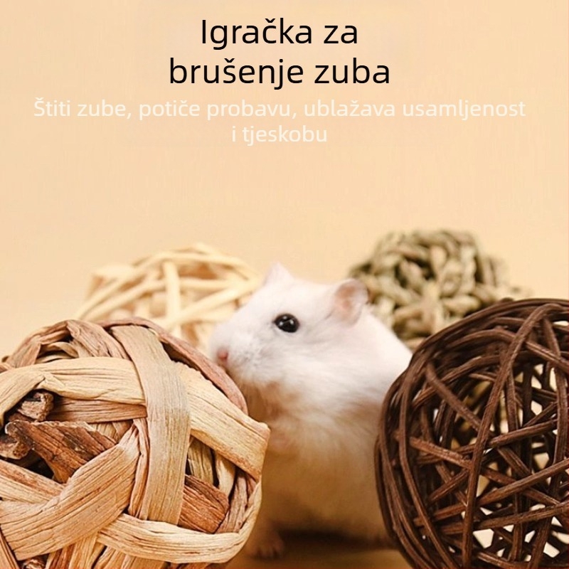 Hamster i činčila – grickalica od trave, ručno pletene gnijezdo od trave, tkana igračka za hranjenje s mrkvom i vodnim biljkama