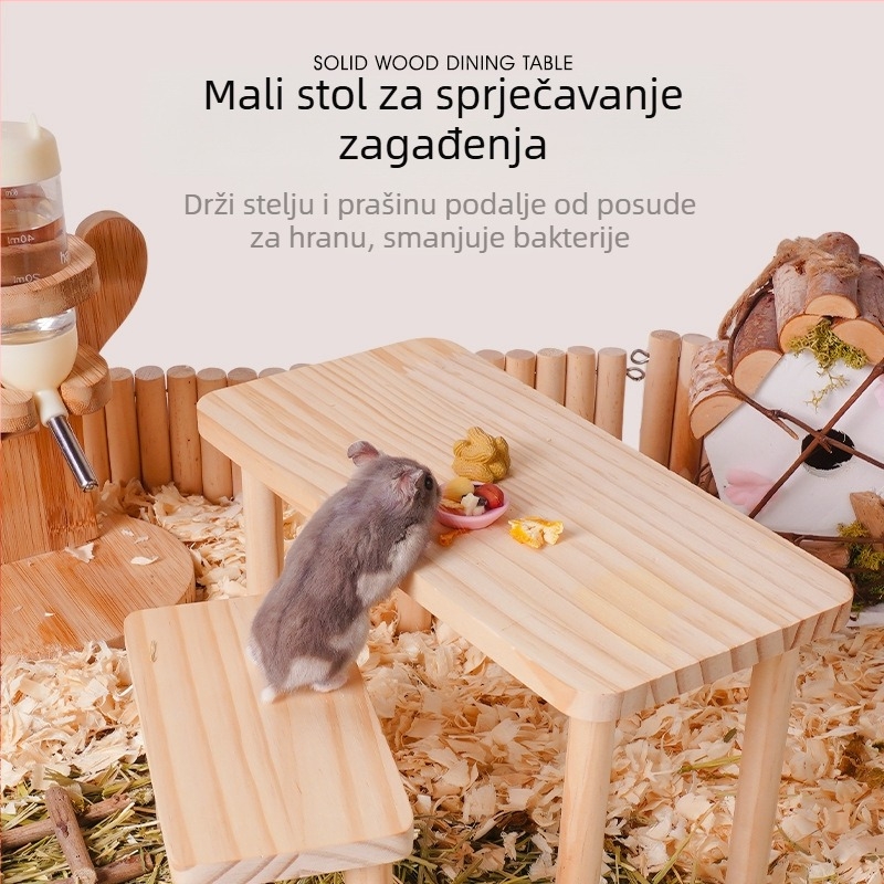 Drvena platforma za hamstera i stol — višefunkcionalna, otporna na grizenje igračka i dekor staništa