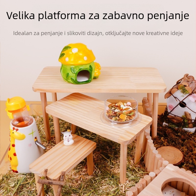 Drvena platforma za hamstera i stol — višefunkcionalna, otporna na grizenje igračka i dekor staništa
