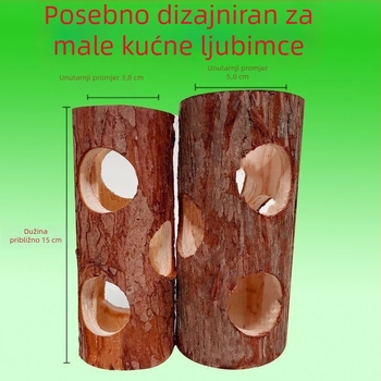 Hamster tunel od prirodnog drveta s trupom drveta i šupljinom — igračka za kućne ljubimce