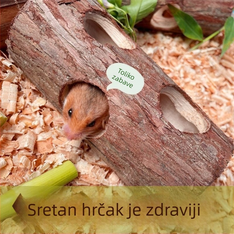 Hamster tunel od prirodnog drveta s trupom drveta i šupljinom — igračka za kućne ljubimce
