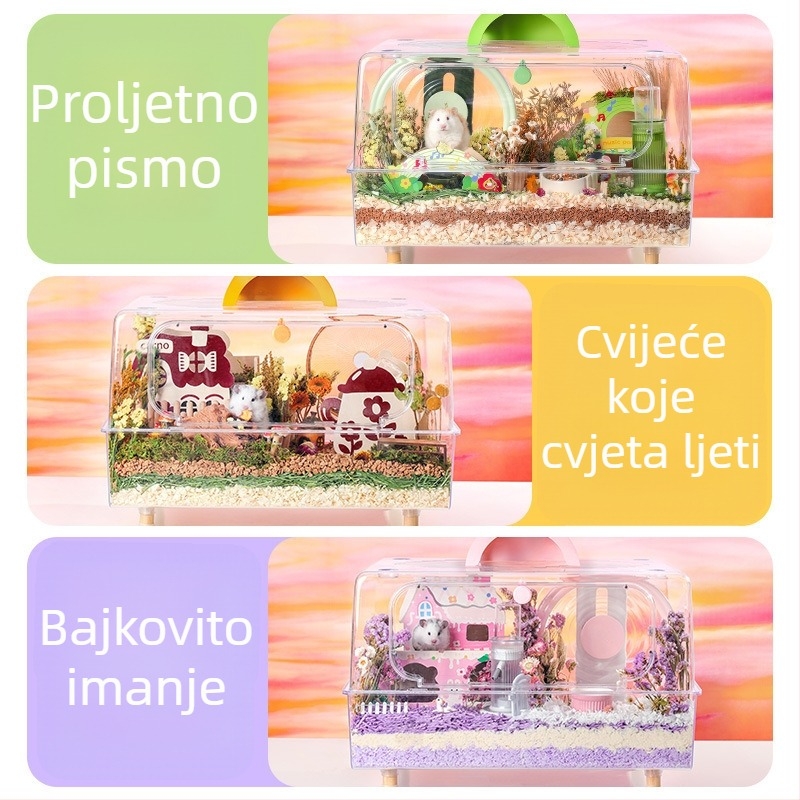 Kano dekoracija kućice za hrčka – divan krajolik s suhim buketom za zlatnog hrčka, poslastice i ljetni deodorirajući dekor
