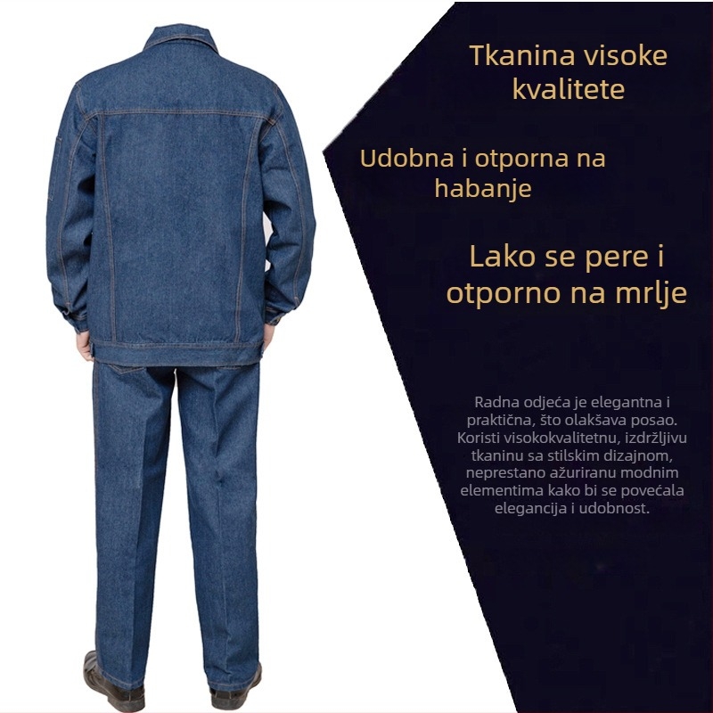 Denim radna odjeća za proljeće-jesen s reflektirajućim trakama, izdržljiva i otporno na mrlje.