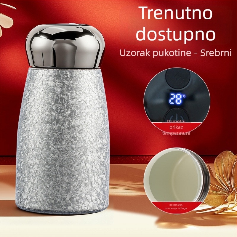 Izolirana šalice za kavu s keramičkim premazom unutarnjeg dijela i prikazom temperature za pripremu praha sojinog mlijeka
