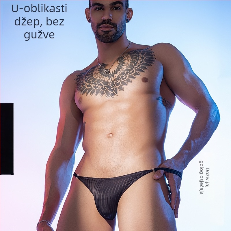 Muške thong gaće s niskim strukom, prugaste, tanke trake, seksi dizajn