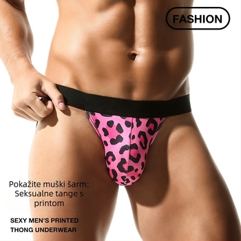 Muške gaćice s leopard printom, dvostruki tanga, prozračna, niska struka
