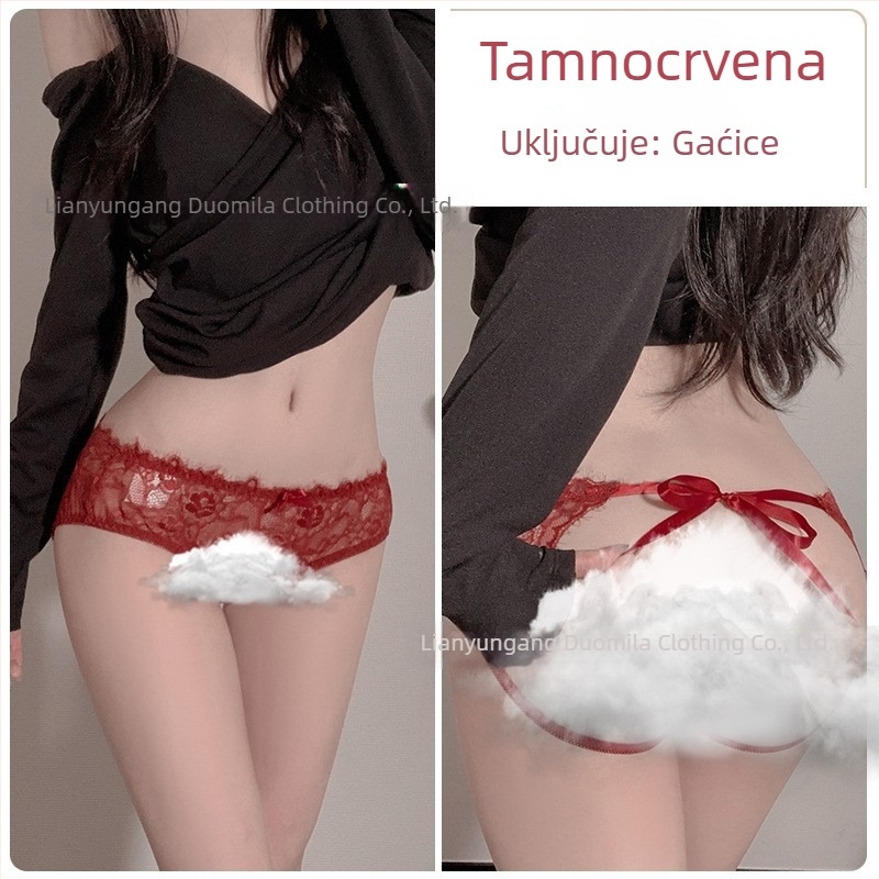 Domira Seksi čipkasta tanga s otvorom na leđima i mašnicom, uz remenčiće