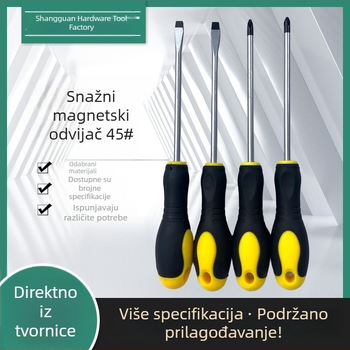 Magnetski odvijač s gumiranom anti-kliznom drškom, ravni i krstni vrh, od čelika 45#