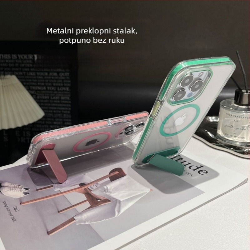 Prozirni iPhone kućište s držačem i magnetskim punjenjem, potpuno pokriveno, TPU+PC